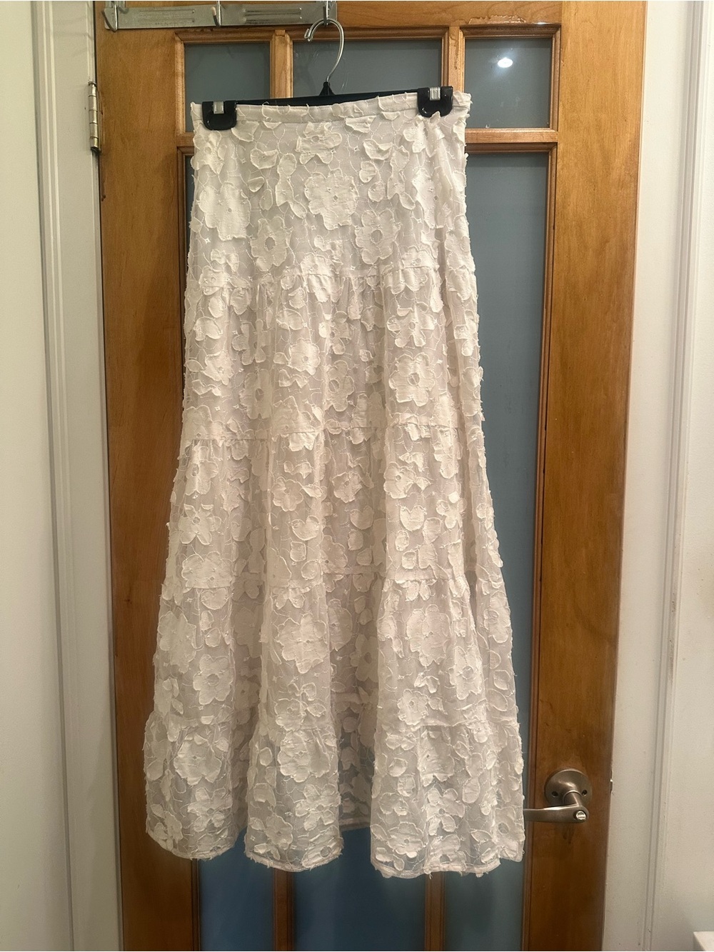 White Floral Lace Tiered Maxi Skirt